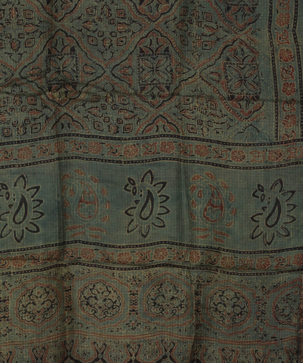 Dark green brown handloom kota ajrakh dupatta