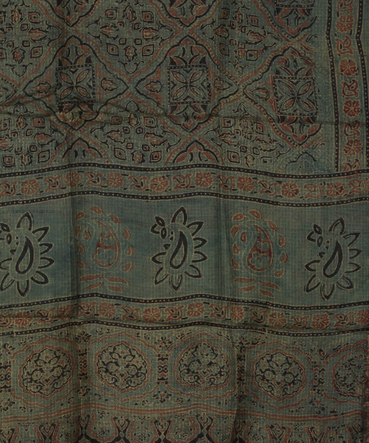 Dark green brown handloom kota ajrakh dupatta