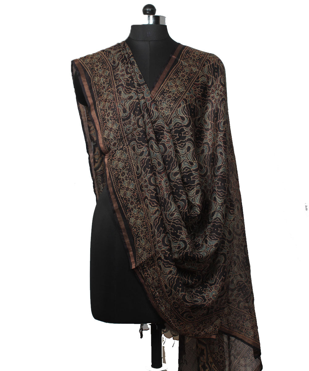 Black brown handloom kota ajrakh dupatta