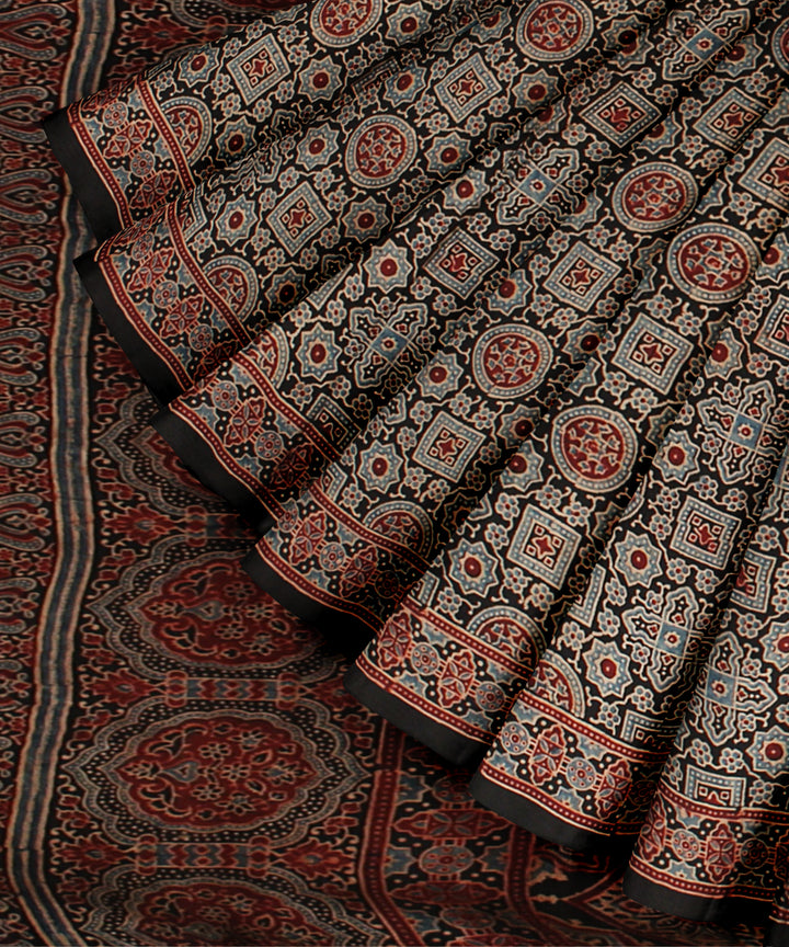 Multicolor modal silk hand printed ajrakh saree