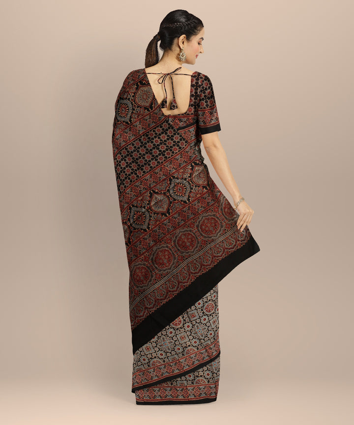 Multicolor modal silk hand printed ajrakh saree