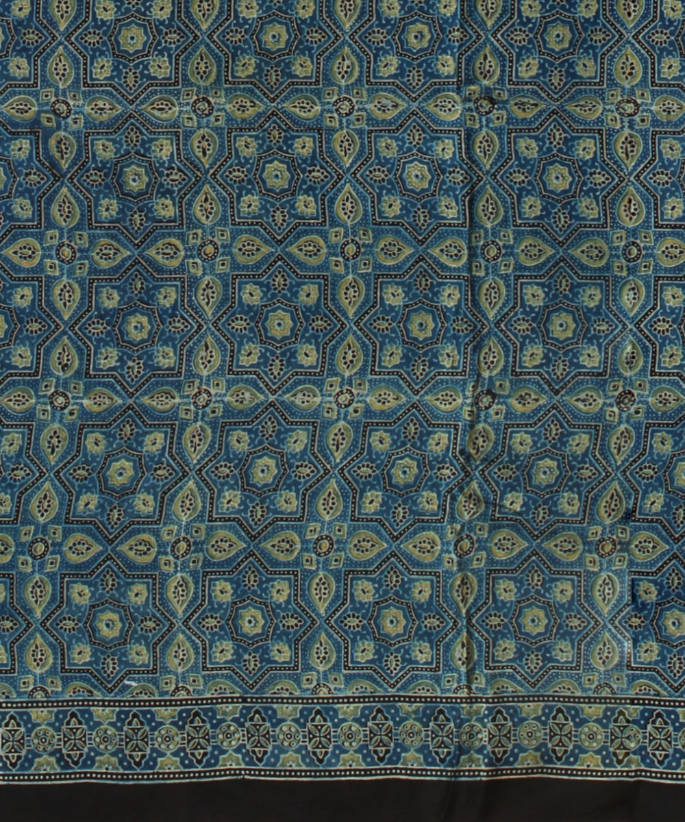 Navy blue modal silk hand printed ajrakh saree