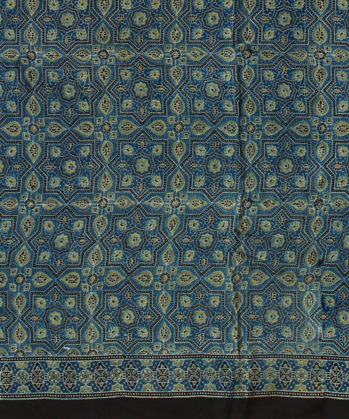 Navy blue modal silk hand printed ajrakh saree