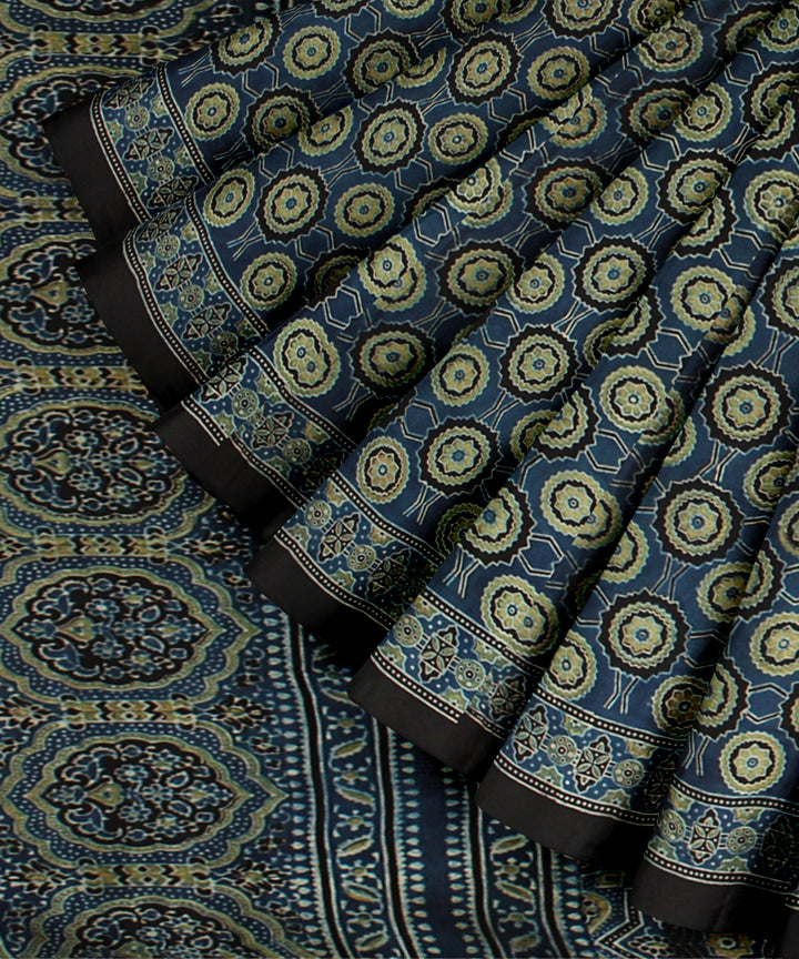 Navy blue modal silk hand printed ajrakh saree