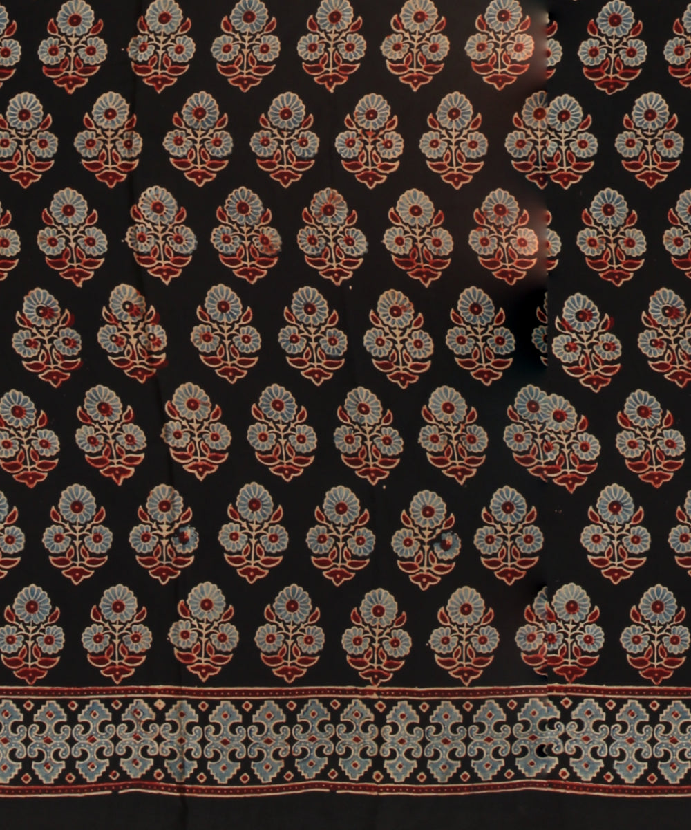 Black multicolor modal silk hand printed ajrakh saree