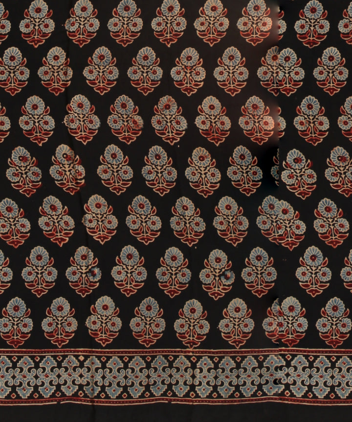 Black multicolor modal silk hand printed ajrakh saree