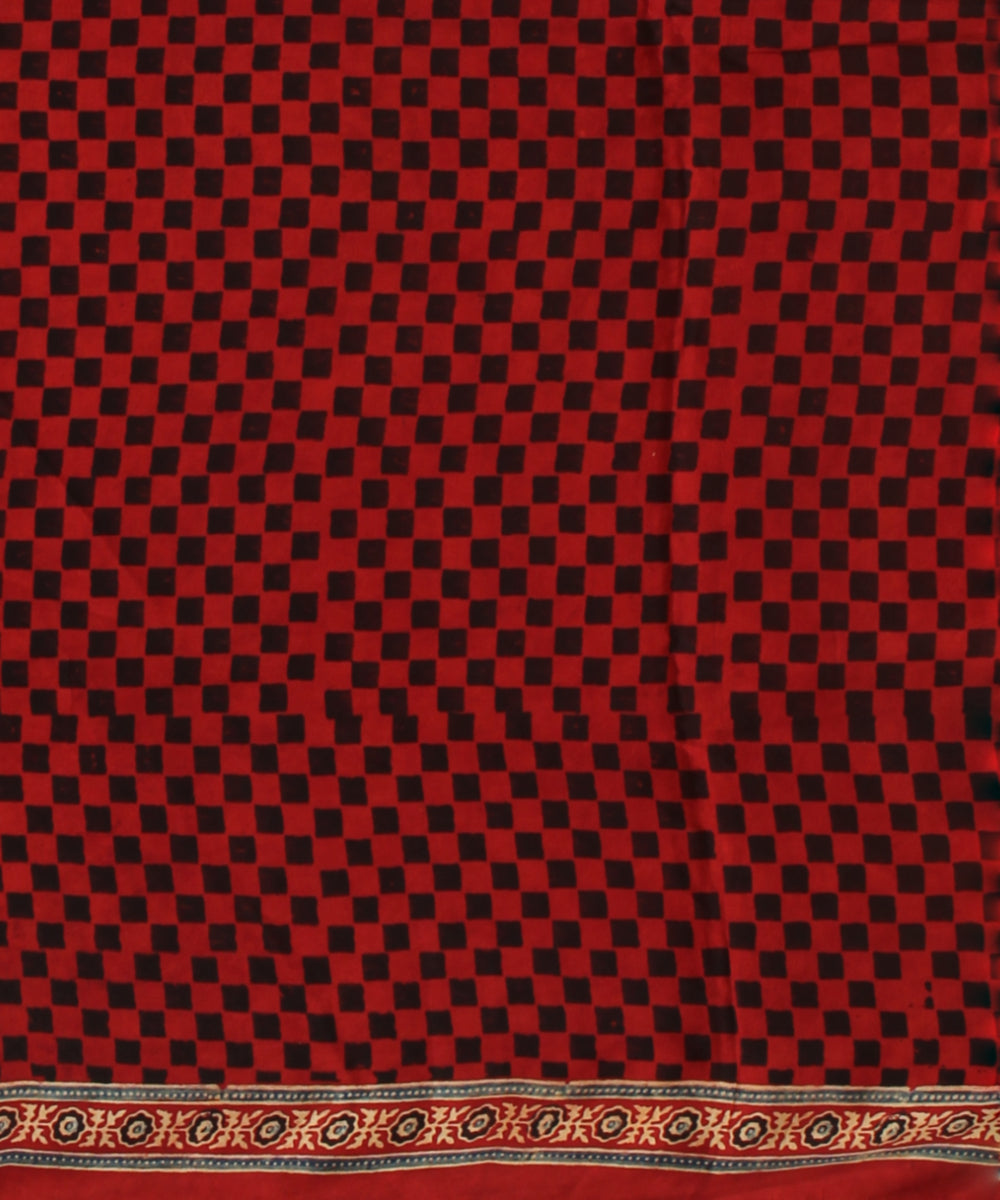 Black red modal silk hand printed ajrakh saree