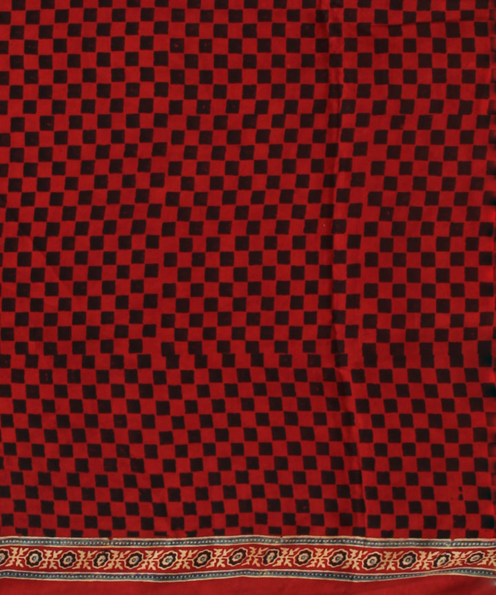Black red modal silk hand printed ajrakh saree