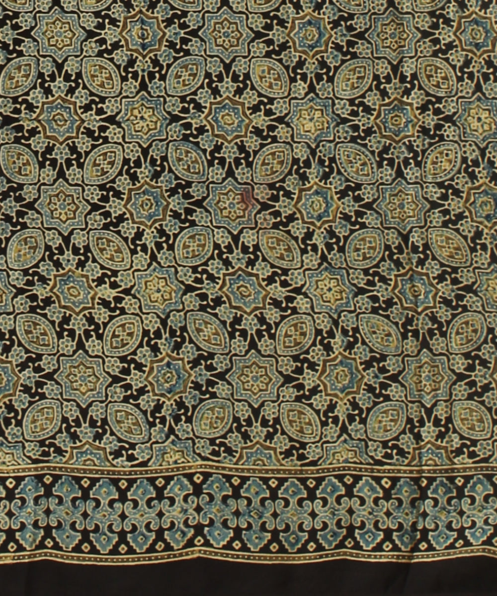 Brown multi color modal silk hand printed ajrakh saree