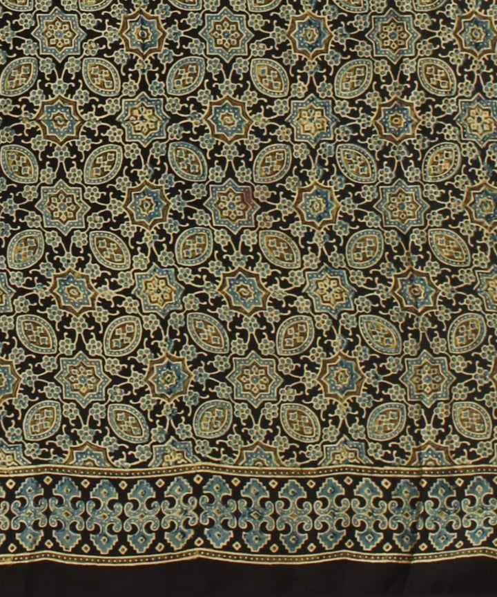 Brown multi color modal silk hand printed ajrakh saree