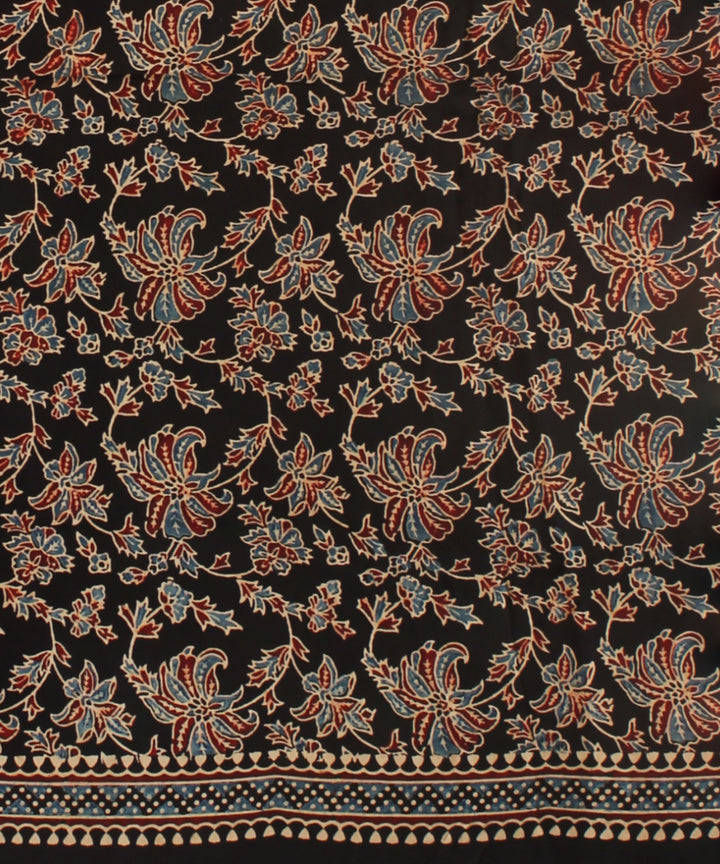 Black beige modal silk hand printed ajrakh saree