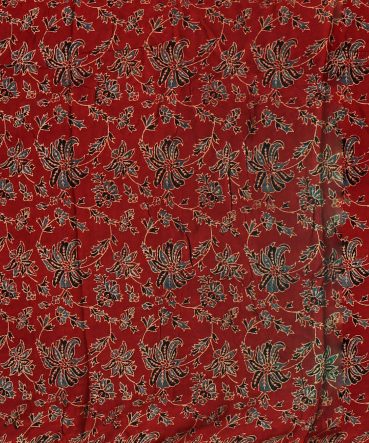 Black red hand block print ajrakh modal silk saree