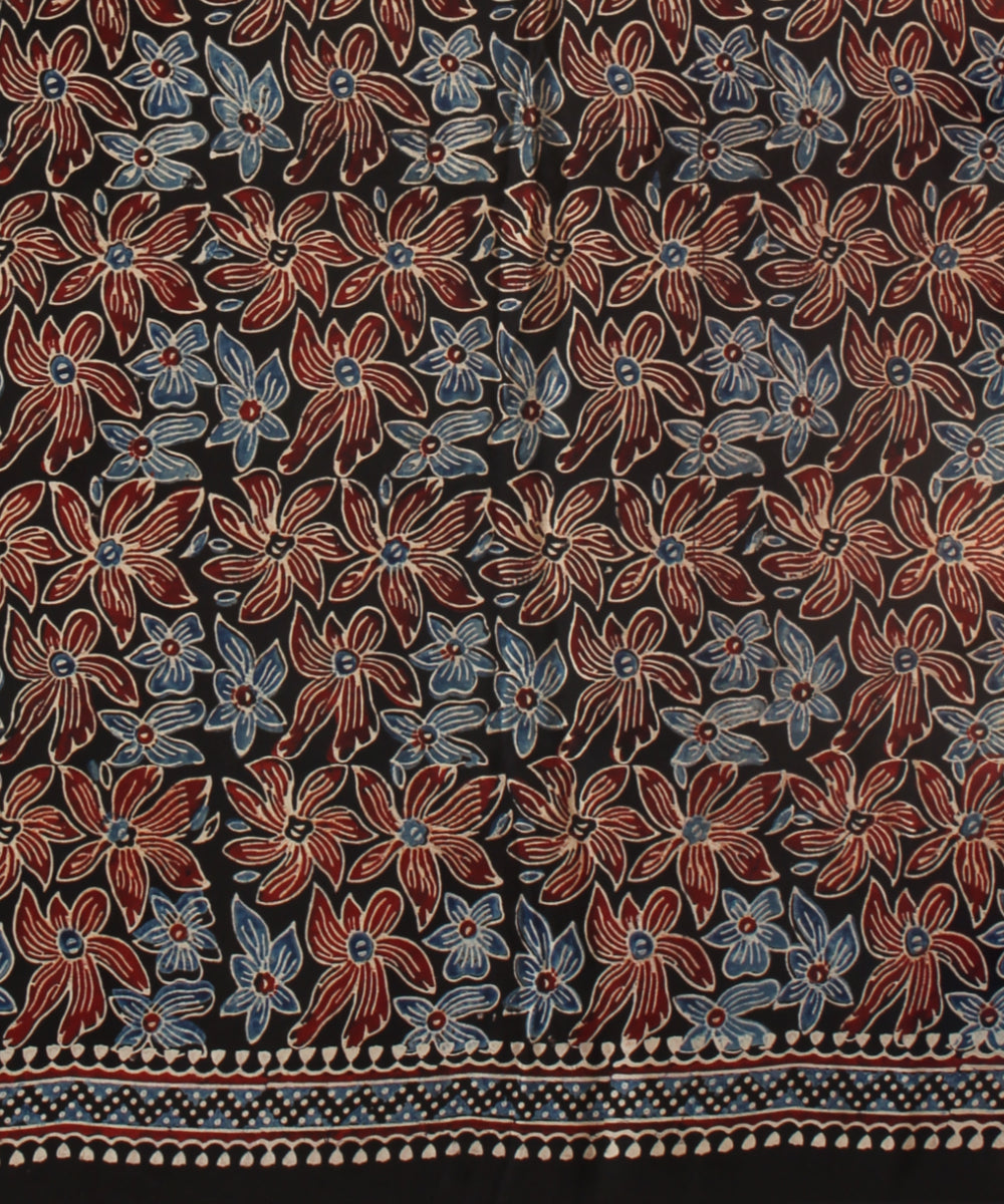 Black modal silk block printed ajrakh saree