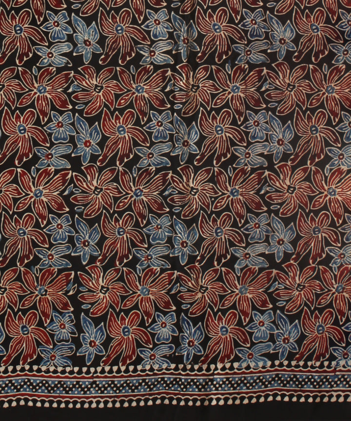 Black modal silk block printed ajrakh saree