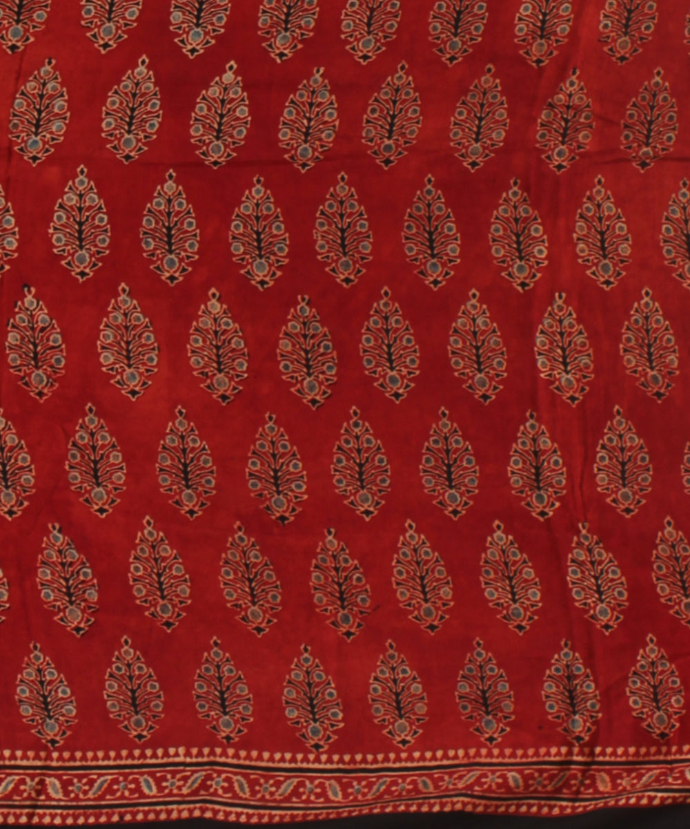 Red black hand printed ajrakh modal silk saree