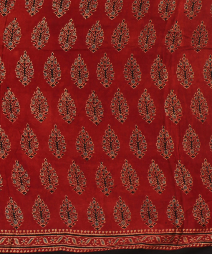 Red black hand printed ajrakh modal silk saree