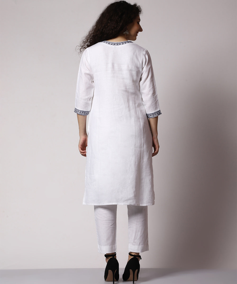 White cotton hand embroidered kurta set