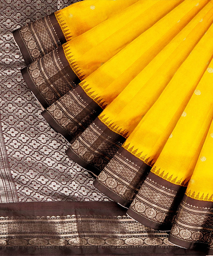 Yellow black handwoven gadwal silk saree