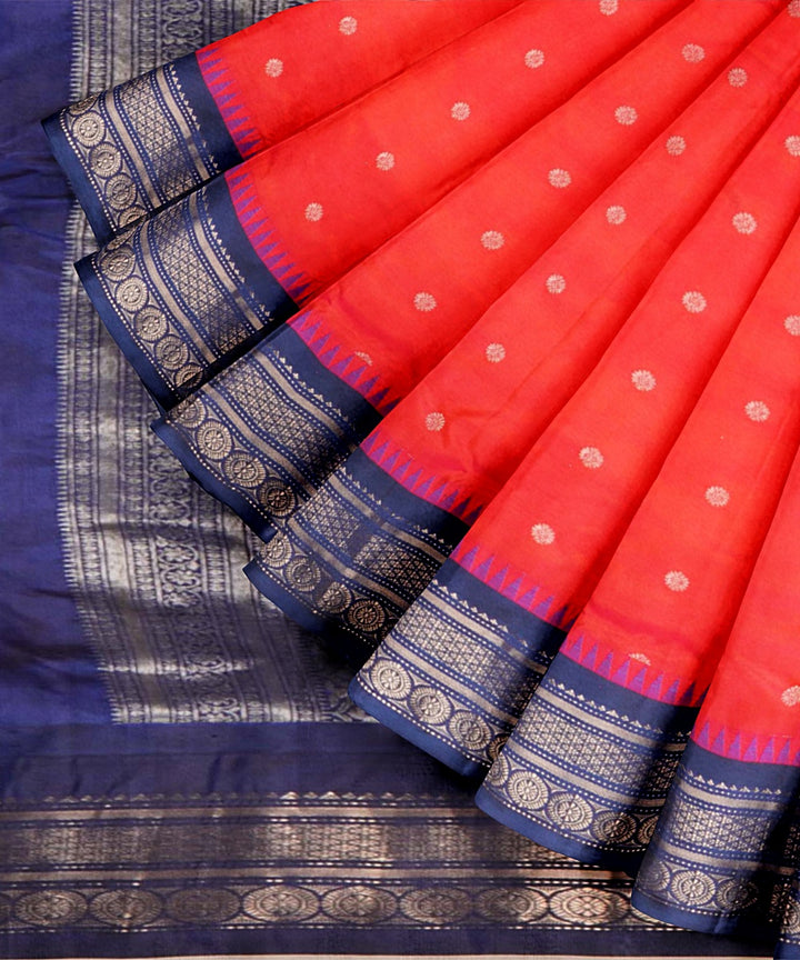 Red blue handwoven gadwal silk saree