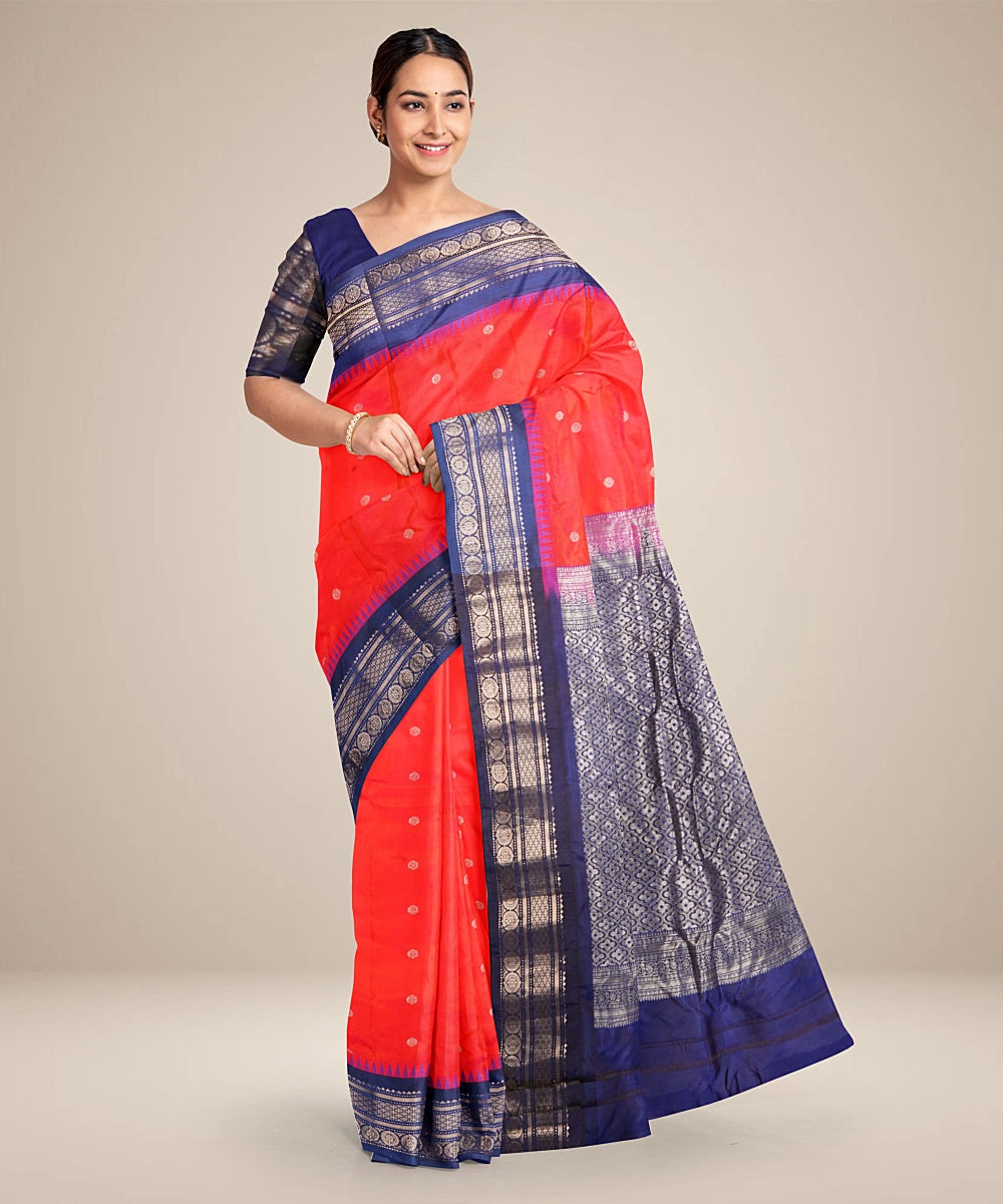 Red blue handwoven gadwal silk saree