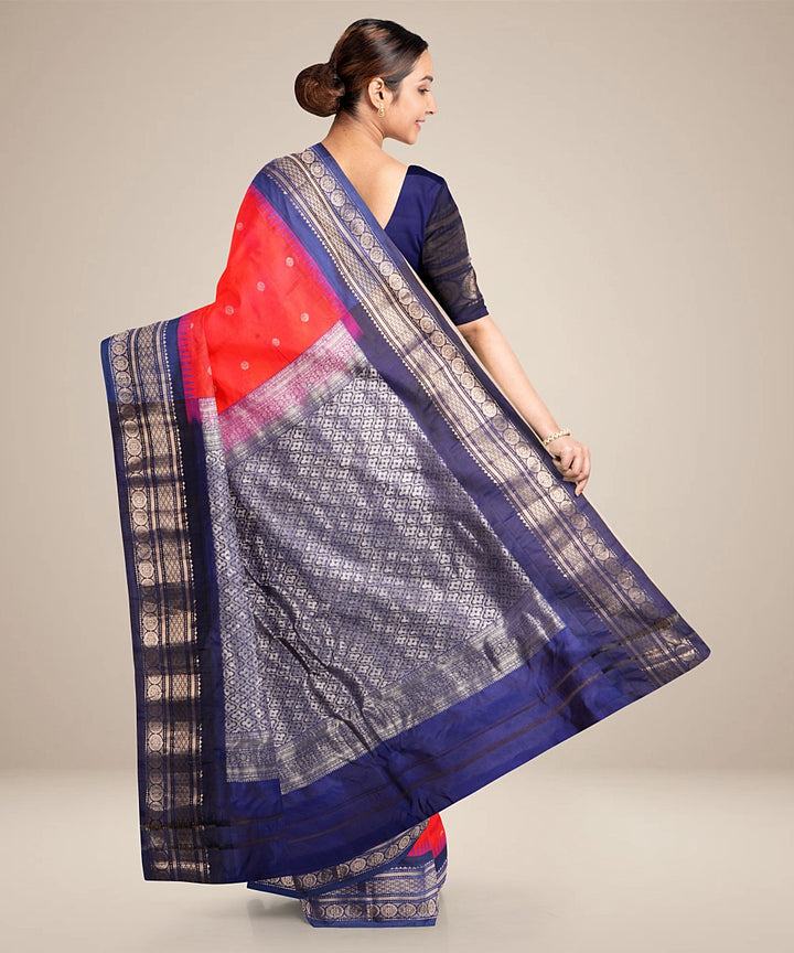 Red blue handwoven gadwal silk saree