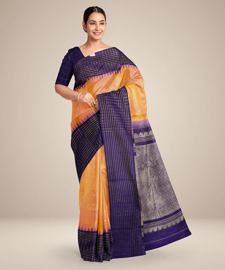 Peach blue handwoven gadwal silk saree