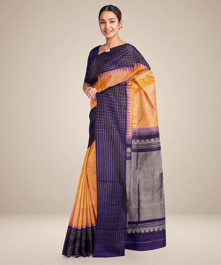 Peach blue handwoven gadwal silk saree