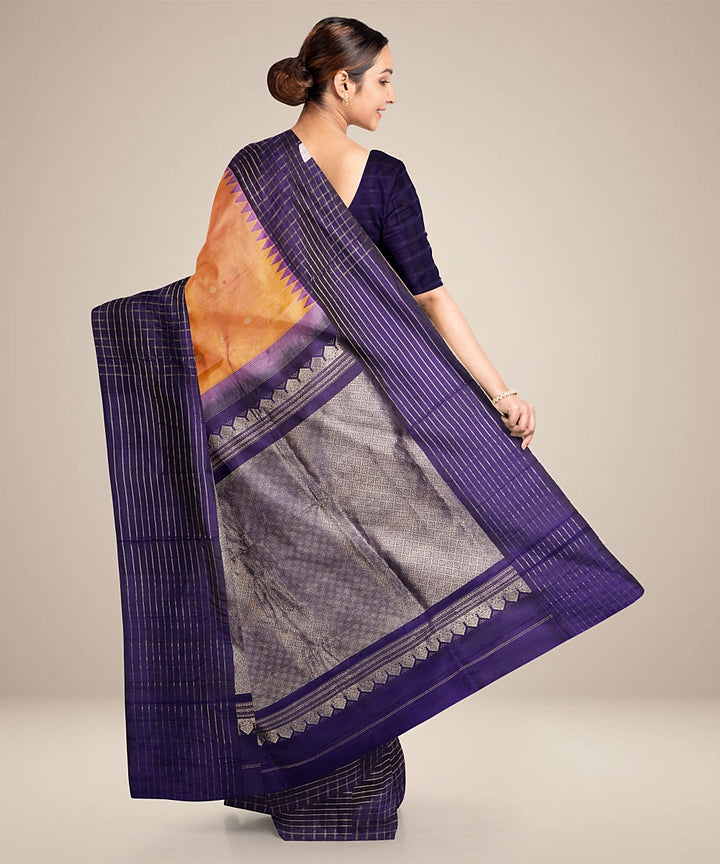 Peach blue handwoven gadwal silk saree