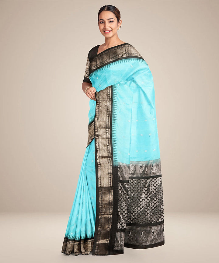 Blue black handwoven gadwal silk saree