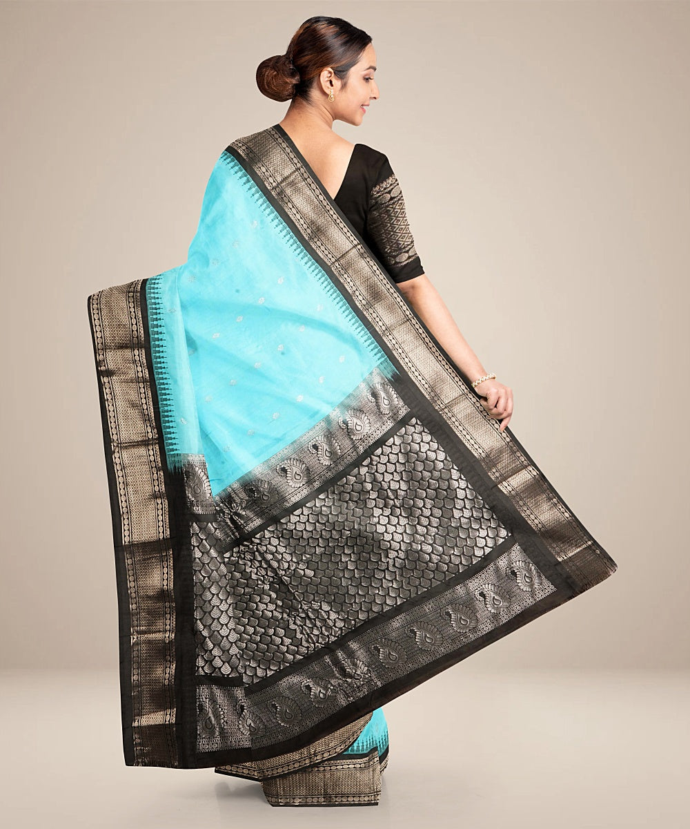 Blue black handwoven gadwal silk saree