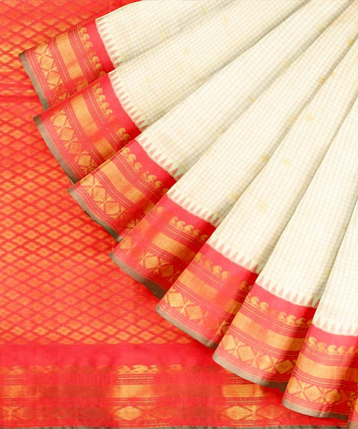 White pink handwoven gadwal silk saree