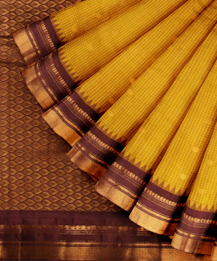 Mustard coffee brown handwoven gadwal silk saree