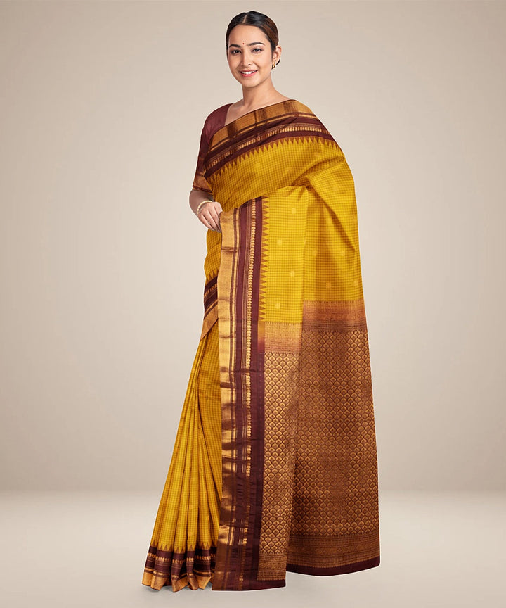 Mustard coffee brown handwoven gadwal silk saree