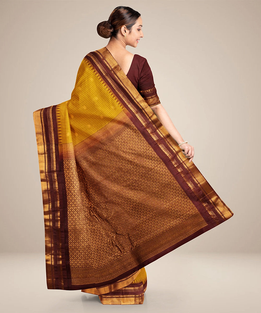 Mustard coffee brown handwoven gadwal silk saree