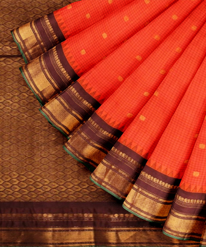 Red dark blue handwoven gadwal silk saree