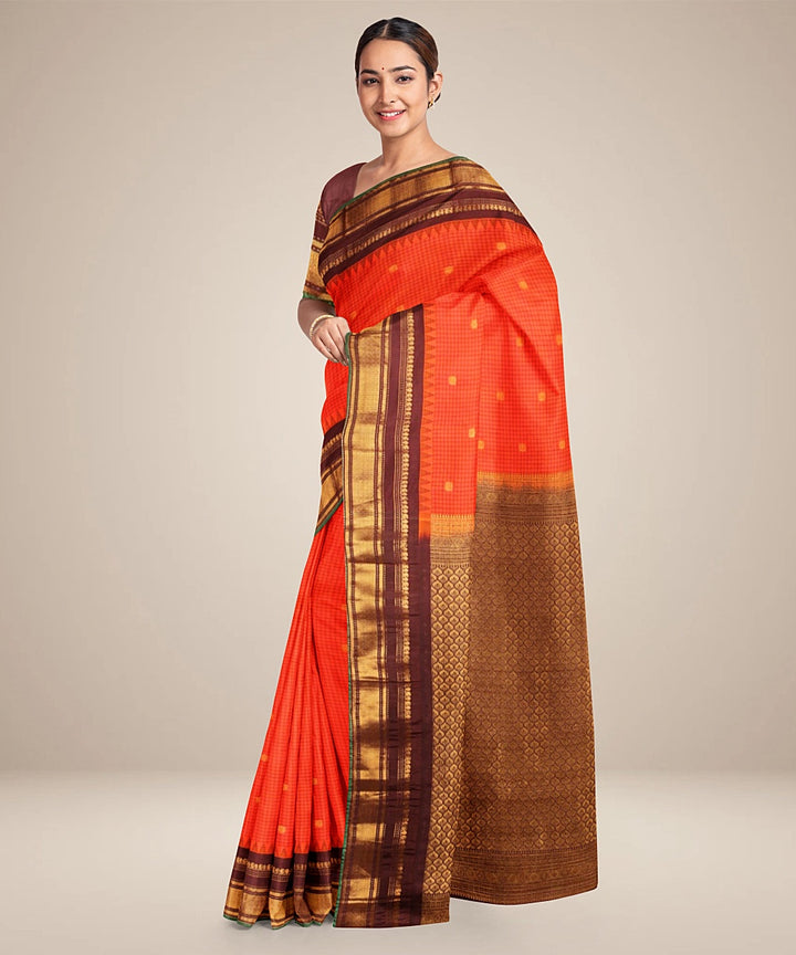 Red dark blue handwoven gadwal silk saree