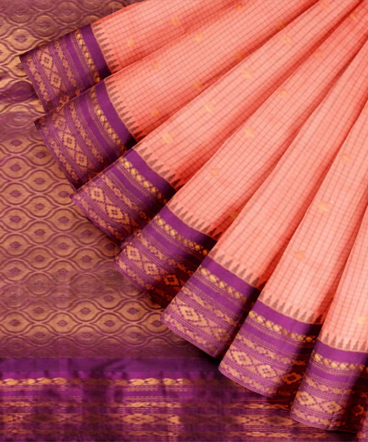 Peach purple handwoven gadwal silk saree