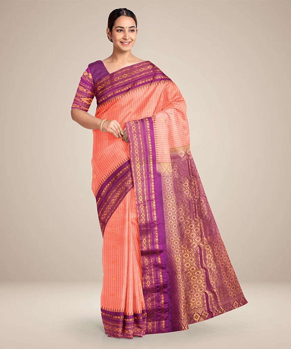 Peach purple handwoven gadwal silk saree