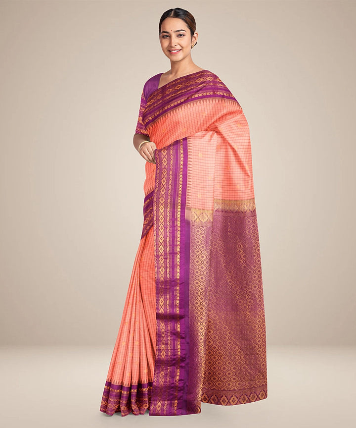 Peach purple handwoven gadwal silk saree