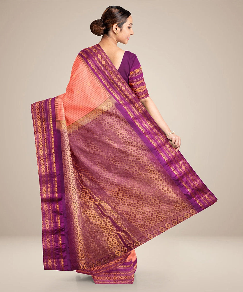 Peach purple handwoven gadwal silk saree