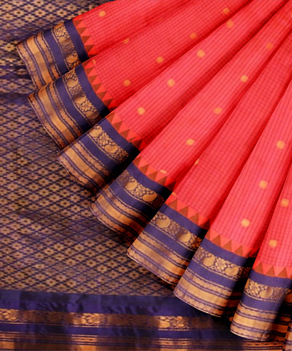 Pink blue handwoven silk gadwal saree