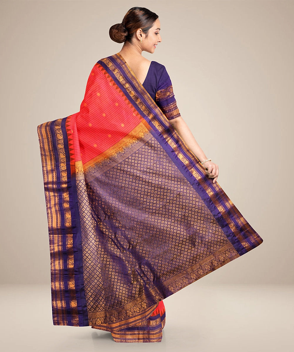 Pink blue handwoven silk gadwal saree