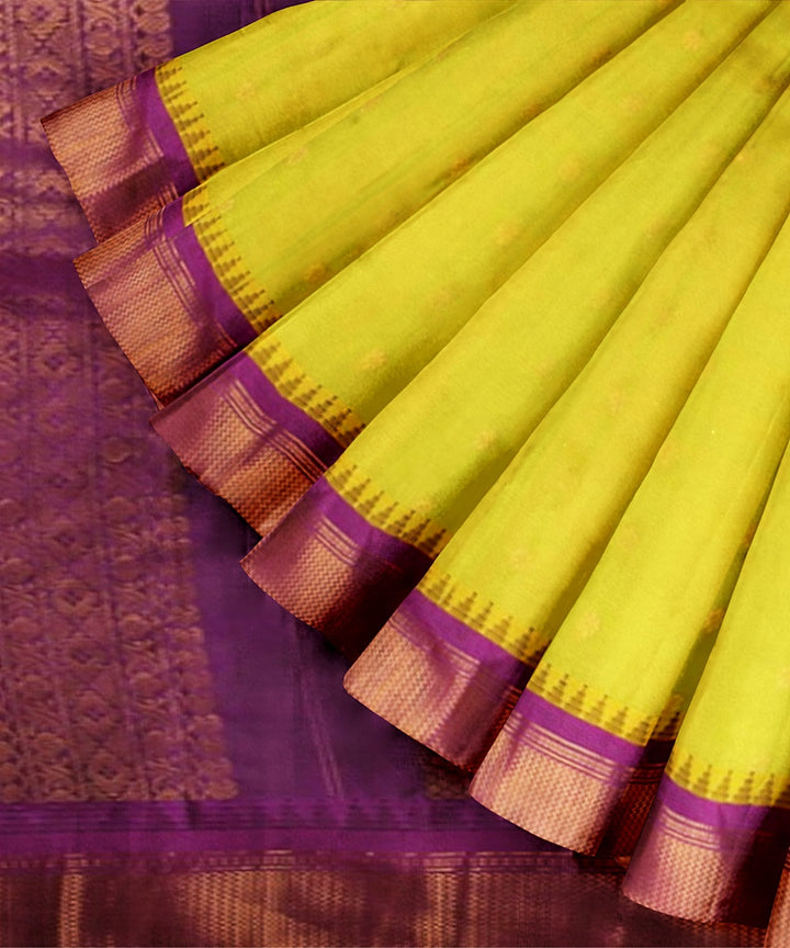 Limegreen purple handwoven gadwal silk saree