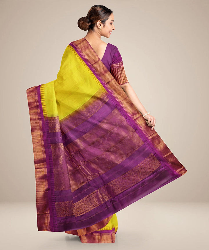 Limegreen purple handwoven gadwal silk saree