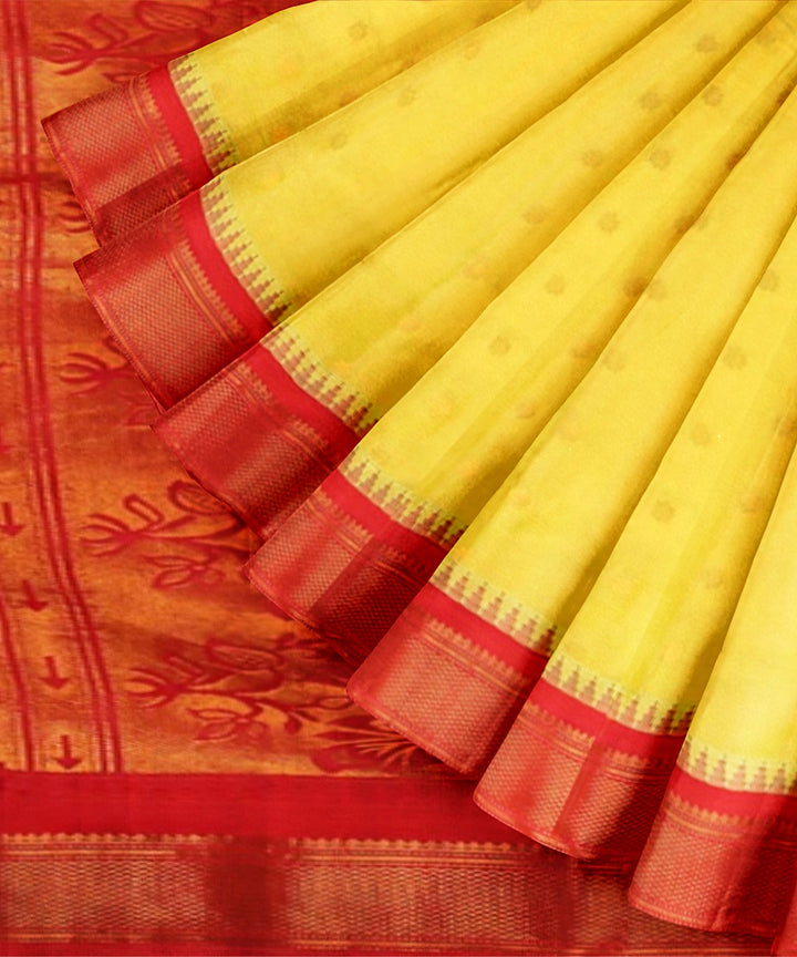 Yellow red gadwal silk handwoven saree