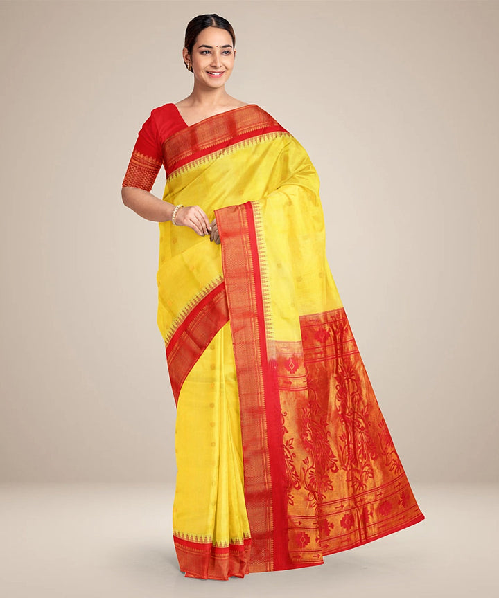 Yellow red gadwal silk handwoven saree