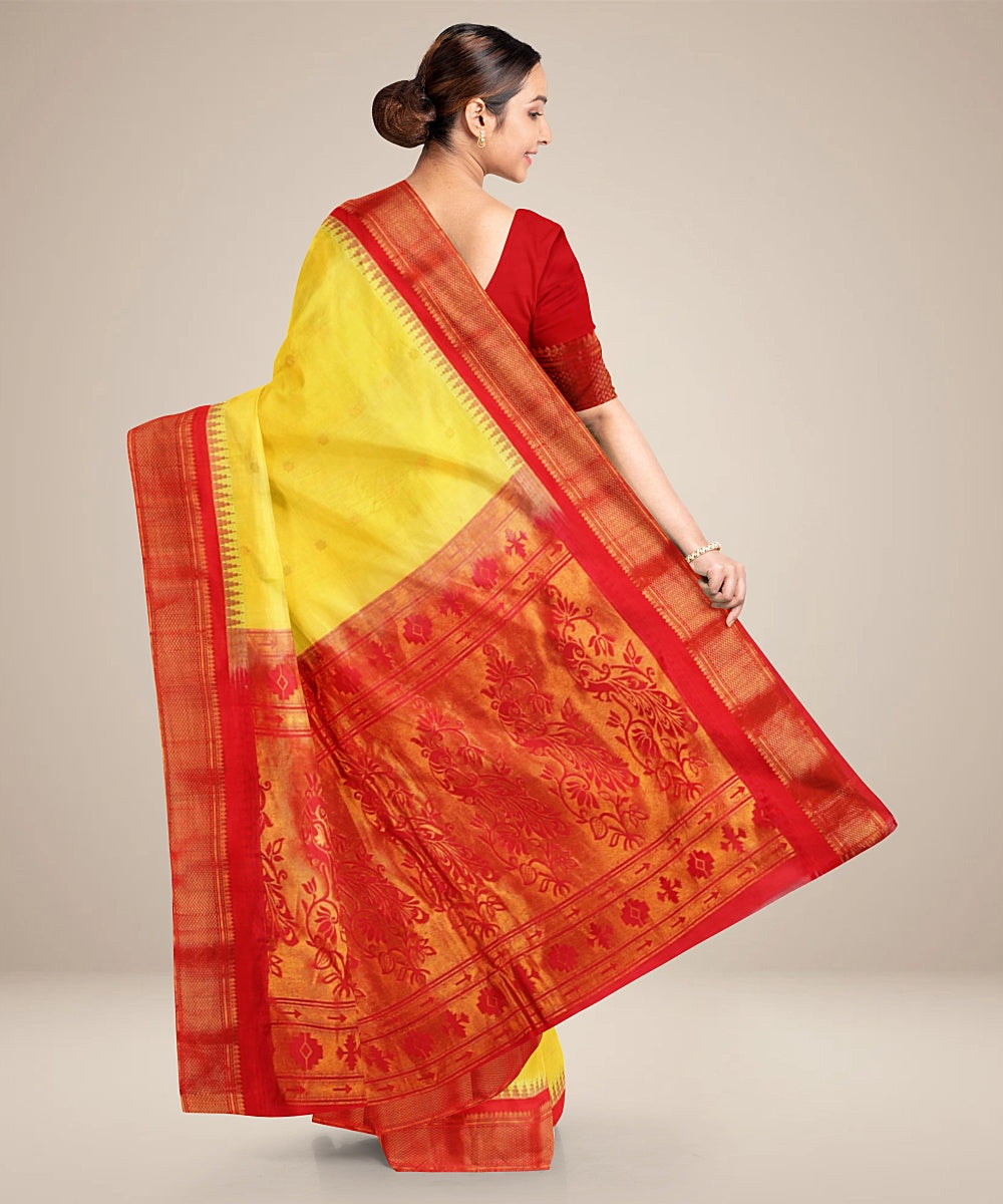 Yellow red gadwal silk handwoven saree