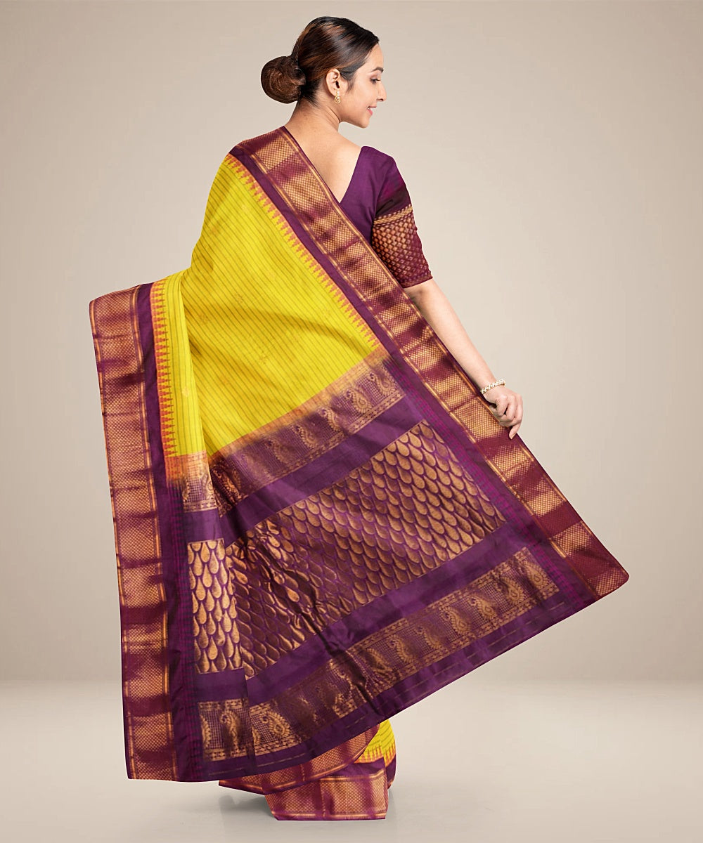 Yellow purple gadwal handwoven silk saree