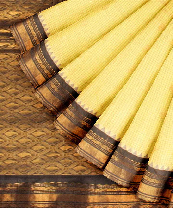 Light yellow black handwoven gadwal silk saree