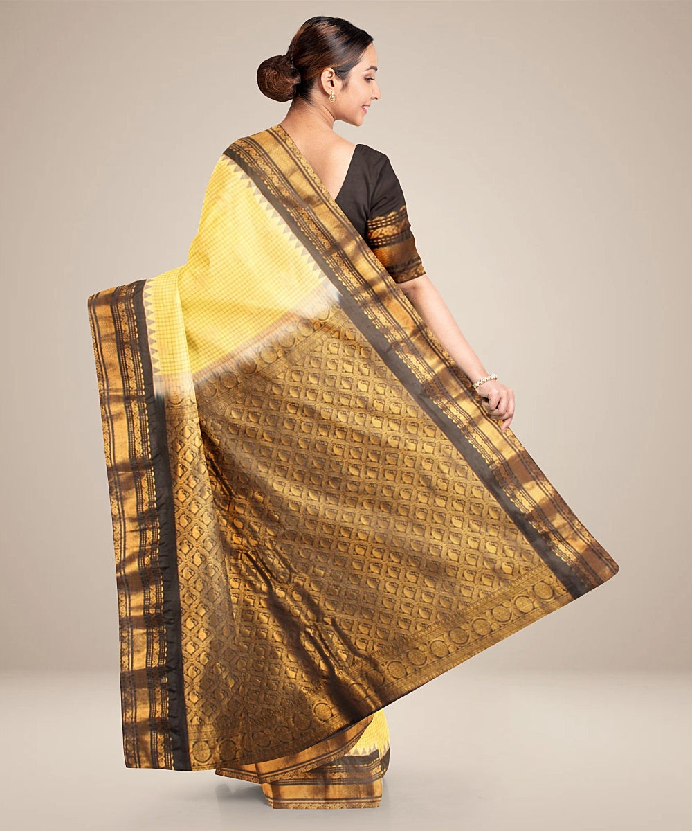 Light yellow black handwoven gadwal silk saree